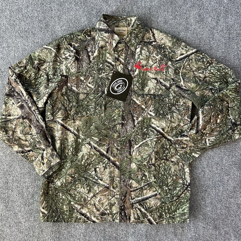 Cedar Creek Camo Shirt Men Medium Green Vented Fishtail Ranch Fishing‎ Hunting